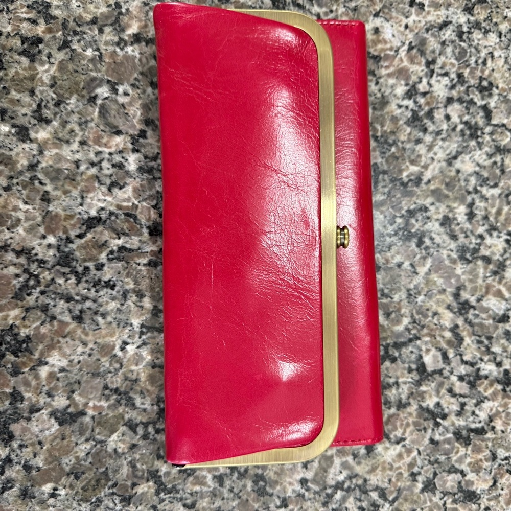 Rachel Claret and Tan Leather Clutch